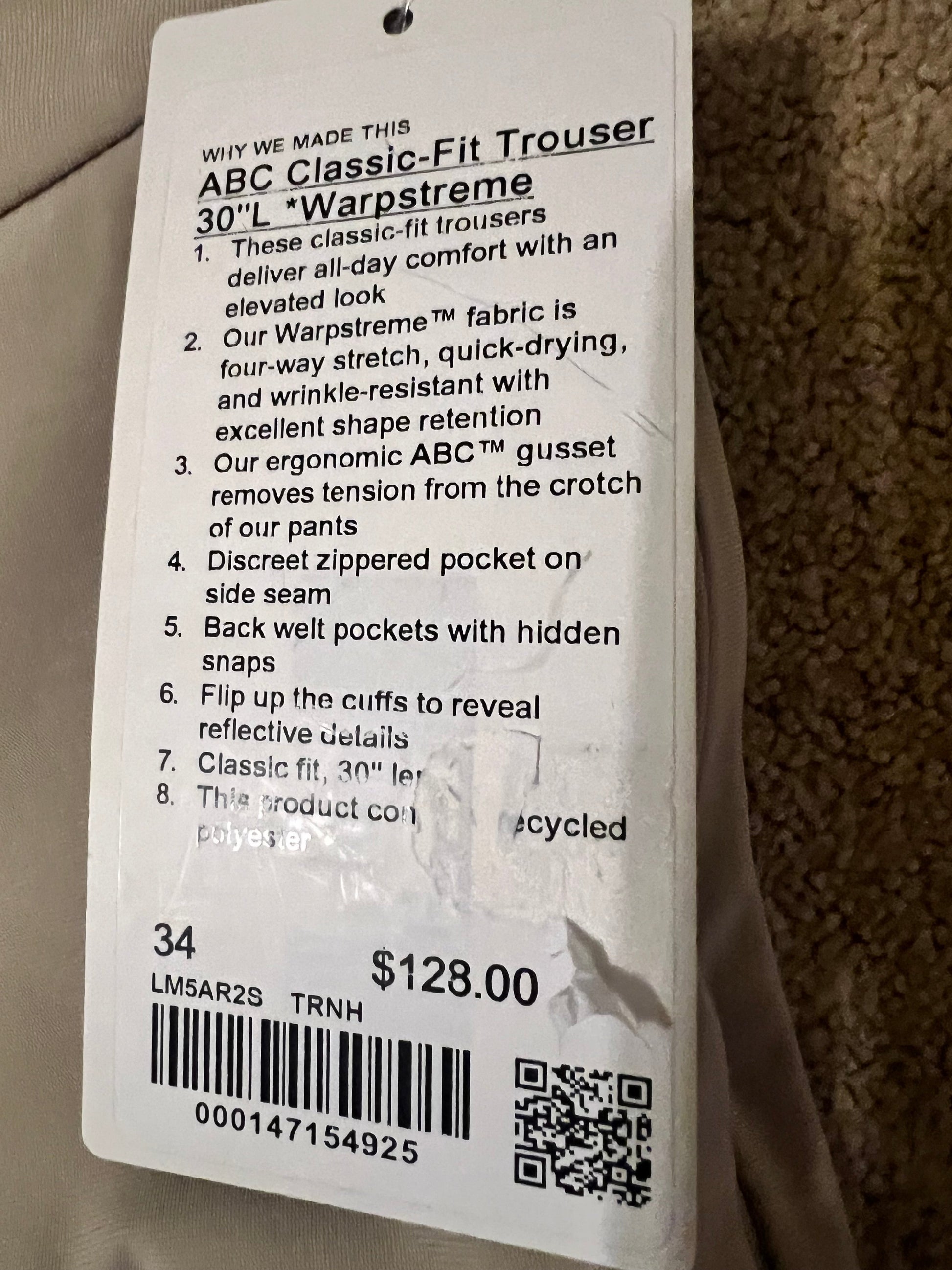 ABC Classic-Fit Trouser 30L Warpstreme - Men's 34" Waist Lululemon